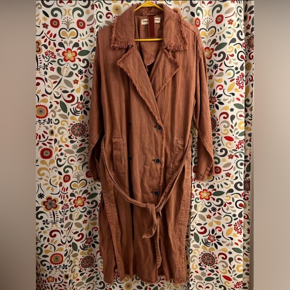 NWOT- Free People "Kelly" Freyed Edging Belted Trench Coat -Size XS/S - Picture 3 of 6
